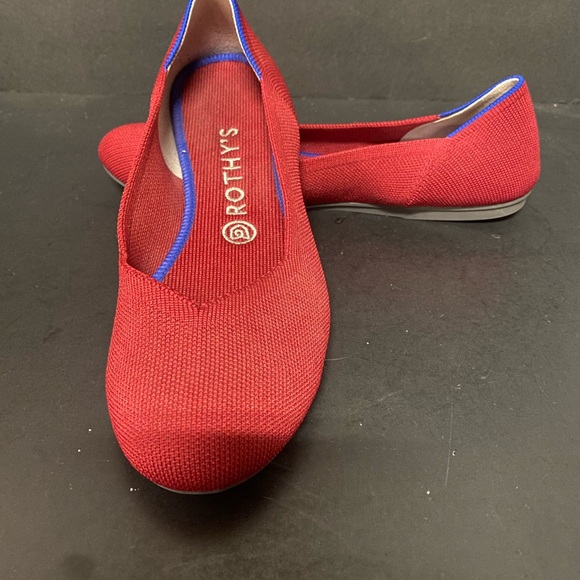 Rothy's Vibrant Red Flats with Blue Trim - Picture 3 of 10